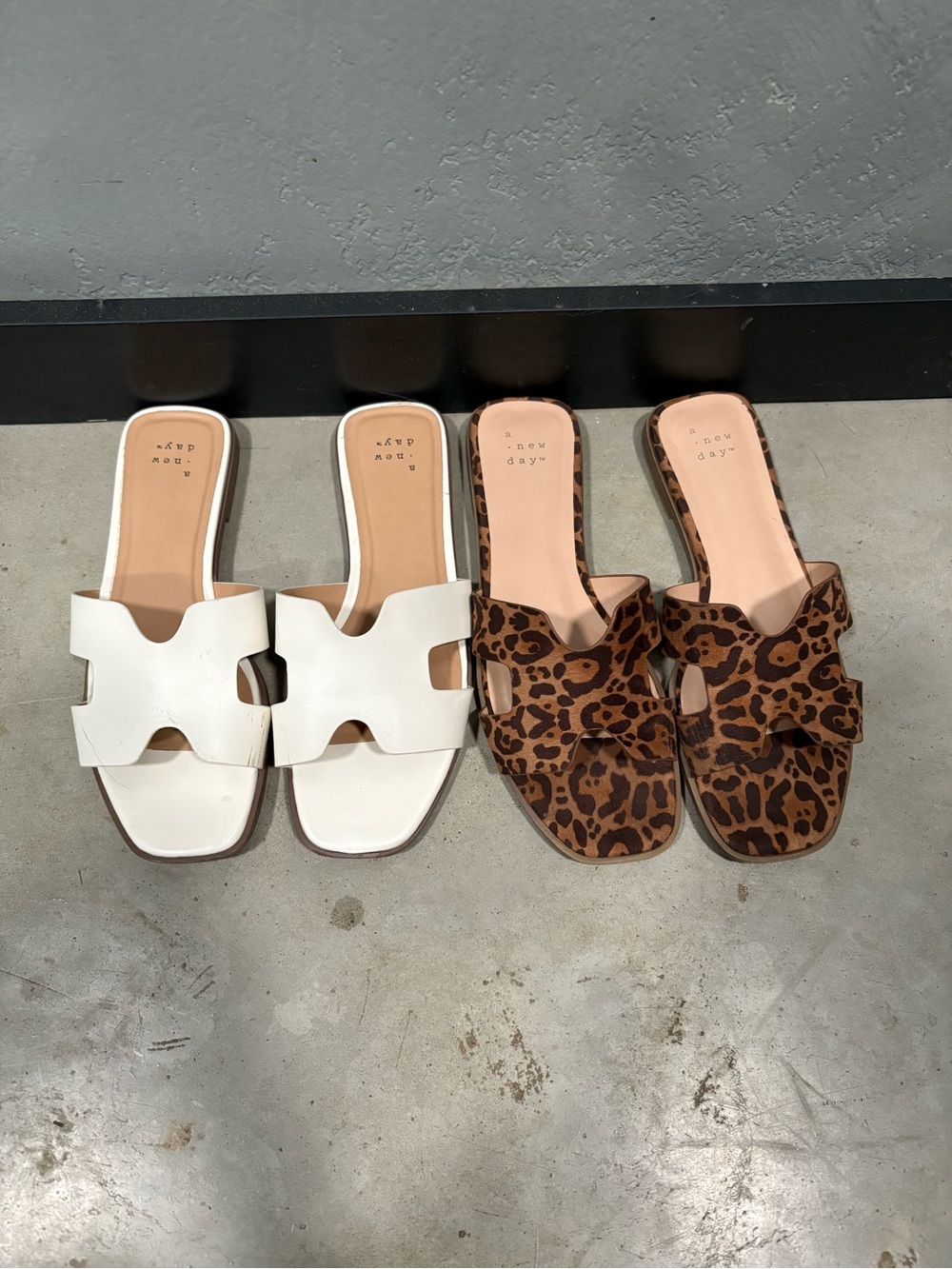 a new day White Slide Sandals & Leopard Print Slides Duo